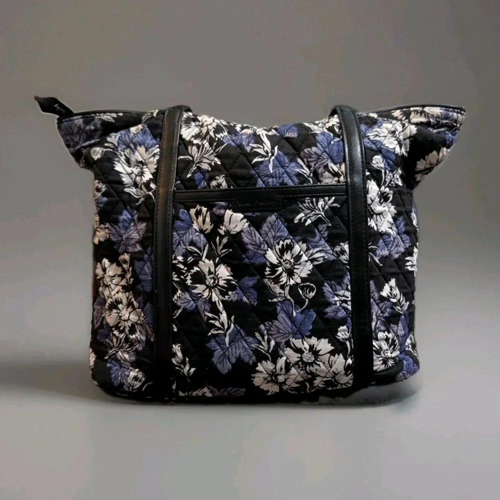 Vera Bradley Trimmed Vera Tote Bag & Large Cosmetic Pouch Set Frosted Floral